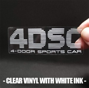 PAIR of 4DSC DECALS, for Maxima, Window STICKERS, 4 Door Sports Car, 1989