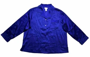 Cabernet Sleepwear Satin button Top Womens Size XL Sleep Shirt Blue Long Sleeves - Picture 1 of 8