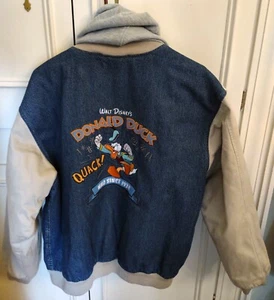 DONALD DUCK MAD SINCE 1934 EMBROIDERED DENIM JACKET W/ HOOD SZ M DISNEY DIRECT - Picture 1 of 13