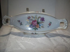 VINTAGE PORCELAIN RELISH DISH W/ HANDLES AND CURLED EDGE - Picture 1 of 3