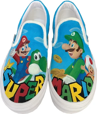 Furgonetas sin cordones Super Mario Custom Art para niños talla 4,5 EE. UU. "Ashley Custom It" Foto 1 de 4