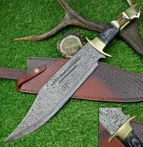 Coltello da caccia 20" acciaio damascato forgiato a mano damascato coltello da campeggio fodero in pelle - Foto 1 di 5