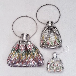 Lot of Silver Vintage Metal Mesh Bag Coin Purse Beggars Bag Expandable Top Cage - Picture 1 of 23