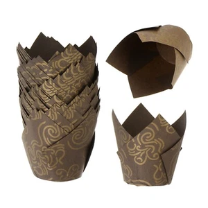 50 Stück Tulpen-Backförmchen für Cupcakes und Muffins, Papier, Kaffee/Gold - Bild 1 von 5