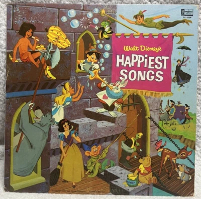 VINTAGE WALT DISNEY'S HAPPIEST SONGS LP Distributed By GULF OIL DL-3509 Good Con - Image 1 of 4