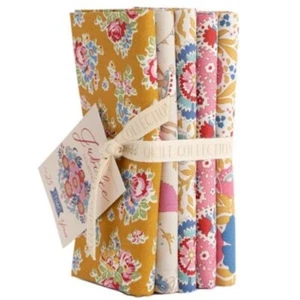 TILDA Fabric "Jubilee" Fat Quarter Bundle 5 Fabrics 18 x 22in Mustard and Pink - Picture 1 of 2