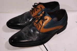 La Milano Men's Oxford Leather Navy/Cognac Wing Tip Dress Shoes 10.5 - Picture 1 of 16