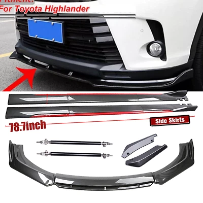 For Toyota Highlander Front Rear Bumper Lip+78.7"Side Skirt Carbon Fiber Body Foto 1 de 4