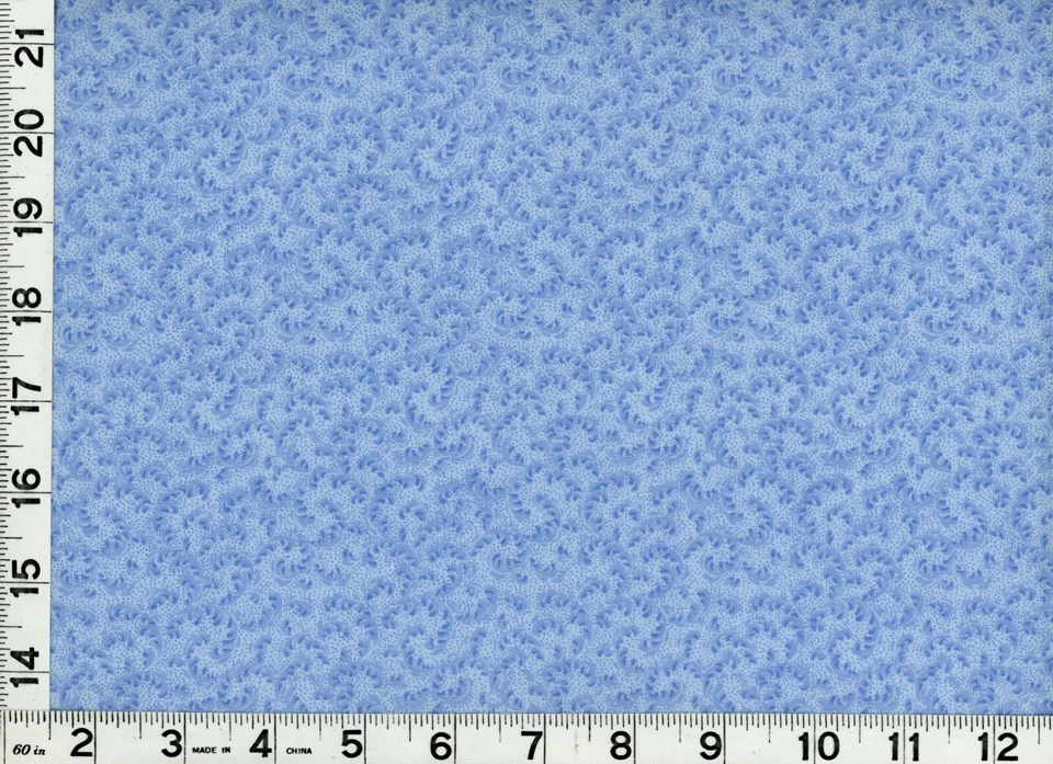 MDG Blue Leafy Curls on Light Dotted Blue Quilting Sewing Fabric by the Yard #522
