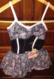Curtain Call #EP9112 Black/Peach Floral Dance Costume Girls Size 12 Brand New - Picture 1 of 11