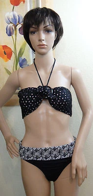 NUEVO KENNETH COLE negro con forro rosa ojales bikini top y geo faja conjunto inferior, XL Foto 1 de 4