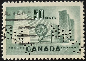 Canada - Scott #334, 50c, Bobbin Cloth & Spinning Wheel - PERFIN - Stamp - Picture 1 of 3