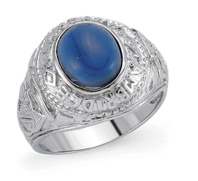 Gents College Ring With Sapphire Centre Stone Solid Sterling Silver Sizes T - Y - Image 1 of 4