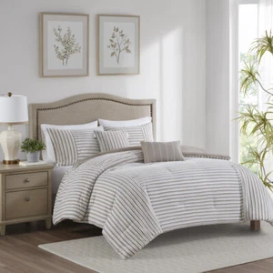 Farmhouse 2 tones Clip Jacquard 5 pcs Comforter Cal King Queen Comforter Set - Picture 1 of 11