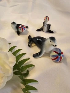 Vintage Bug House Porcelain Figurines Miniature Circus Seals 3 Set Collection - Picture 1 of 5