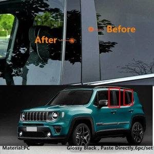 Decal Cover Gloss Black 6pc Door Pillar Trim Posts Fit For 2015-22 Jeep Renegade - Imagen 1 de 7