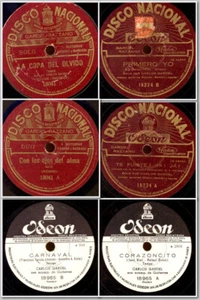 3x CARLOS GARDEL "Die große Stimme des TANGO ARGENTINO" Schellackplatte Set057R - Foto 1 di 7