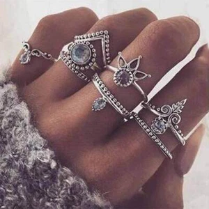 Damen Ringset 8 Teile Stück Midi Ringe Fingerring Fingerspitzenring Knöchelring - Bild 1 von 7