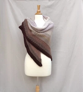 Hand Knit Shawl Wrap, Brown Ombre Gradient Stripes, Alpaca Wool Blend, Large Wra - Picture 1 of 8