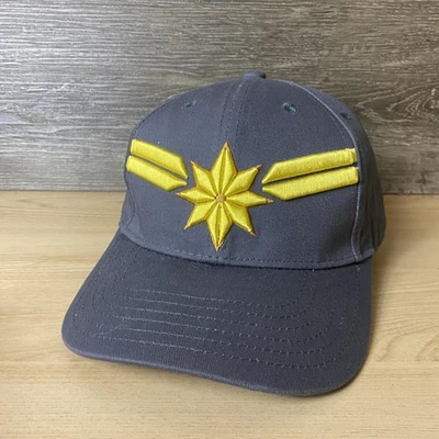 Captain Marvel Hat Cap Snap Back Gray Yellow Embroidered Hero Movie Marvel Mens - Image 1 of 4