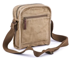 Small Canvas Cross Body Messenger Bag, Khaki - Picture 1 of 7