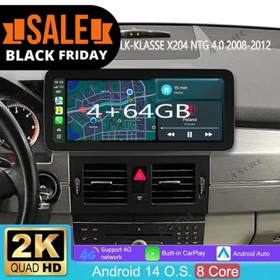 12"Für Mercedes-Benz GLK-Klasse X204 4+64G Android 14 Autoradio Navi GPS Carplay - Bild 1 von 4