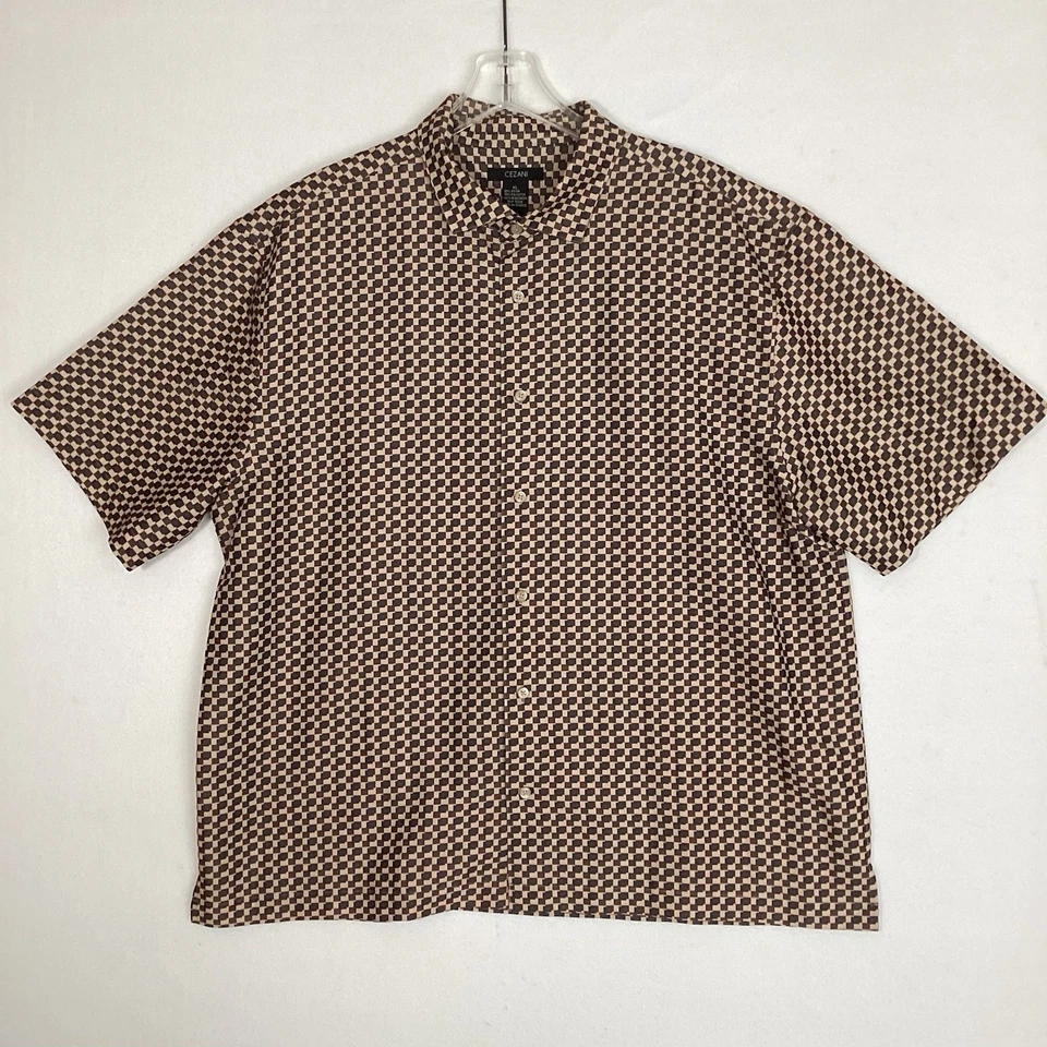 Керамическая мужская рубашка с коротким рукавом с воротником XL клетчатая желтовато-коричневая коричневая серая - Изображение 1 из 4