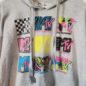 MTV Herren Large Retro Pullover Hoodie grau langarm alternative Logos Grafik - Bild 1 von 4