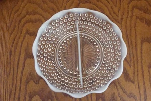 Vtg Fenton Hobnail French White Opalescent Moonstone Divided Dish Candy Relish - Picture 1 of 7