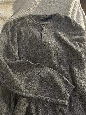 Trader Bay Sweater Mens 2XLT Gray Knit Acrylic Grandpa Pullover Crewneck Henley - Image 1 of 4