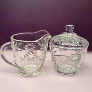 Anchor Hocking Sugar Bowl & Lid Creamer Prescut Star of David Crystal tableware - Picture 1 of 9
