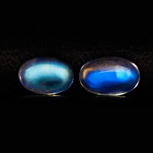 0.63 Ct [2 Pcs Pair] Valuable Oval 6 x 4 MM 100% Natural Blue India MOON STONE ! - Bild 1 von 5