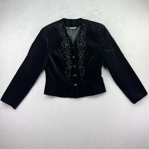 Vintage Laura Ashley Black Velvet Jacket UK 14 Blazer Long Sleeve Fitted - Picture 1 of 13