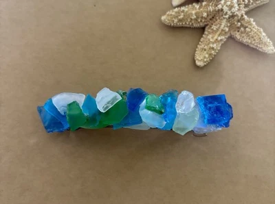 Sea Glass Barrette, Recycled Multi Colors Glass Hair Accessory Beach Theme - Image 1 of 4
