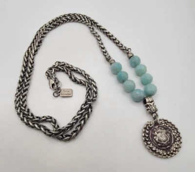 Collar Israel Diseñador Sea Smadar Eliasaf Tono Plateado Amazonita Piedra Cuentas 34"  Foto 1 de 4