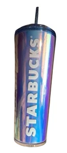 Starbucks Iridescent Hologram Dome Venti 24 Fl Oz Cold Cup Tumbler with Straw - Picture 1 of 4
