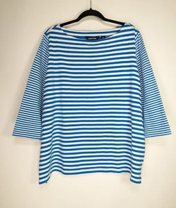 Lands' End 2X blau weiß gestreift Baumwolle Bateau Ausschnitt 3/4 Ärmel Strick Tunika Top - Bild 1 von 6