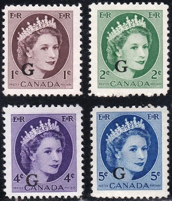 1955-56 CANADA ELIZABETH II 1¢-5¢ OFFICIAL G STAMP SET, MNH & MLH, Scott O40-O44 - Image 1 of 4