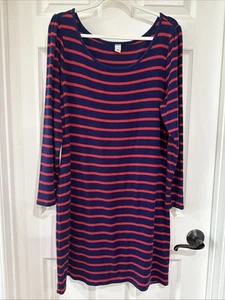 Vestido Camiseta Pullover Tejido Manga Larga XL Azul Marino Antiguo Para Mujer Azul/Rojo Rayas Usado en Excelente Condición - Imagen 1 de 7