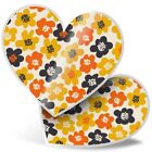 2 x Heart Stickers 15 cm - Yellow Floral Retro 60s Flower #46496