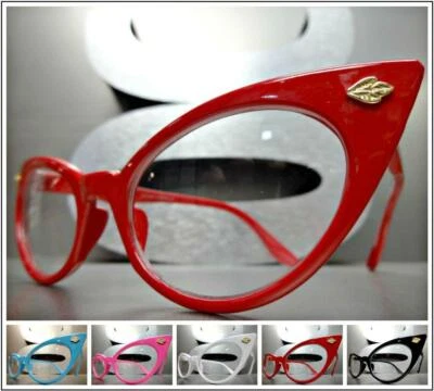 CLASSIC VINTAGE RETRO CAT EYE Style Clear Lens EYE GLASSES Small Frame 5 Colors - Image 1 of 4