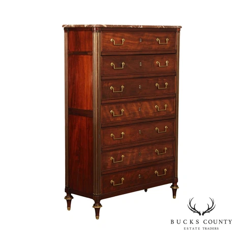 F Louis XVI Directoire Anti. Marble Top Mahogany Semainier High Chest of Drawers Cover