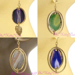 Pendientes de gemas de roca drusa en rodajas de calcedonia orgánica semipreciosa en rodajas - Imagen 1 de 52