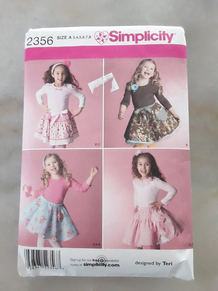 Simplicity Sewing Pattern 2356 Girls 3-8 Skirts & Headbands Good Used Condition - Image 1 of 4