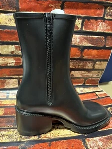 INC Damen-Regenstiefel schwarz gepolstert Everett eckige Zehenpartie Blockabsatz Reißverschluss 8 M - Bild 1 von 8