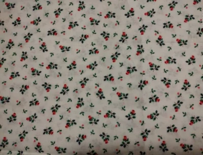 Vintage Cotton Fabric Roses with Tiny Red Hearts and Green Leaves 1 &3/4 Yard - Image 1 of 4