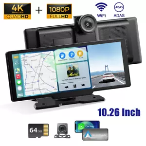 WiFi GPS Navigation Stereo Carplay Car 4K+1080P Dual Camera Dashcam 10.26" ADAS - Picture 1 of 14