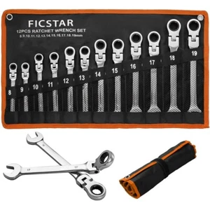 12pc 8-19 mm Ratcheting Wrench Combination Spanner Tool Set Metric Flexible Head - Picture 1 of 7
