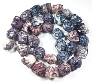 13mm Black White Rain Stone Skull Loose Beads 16" - Picture 1 of 2