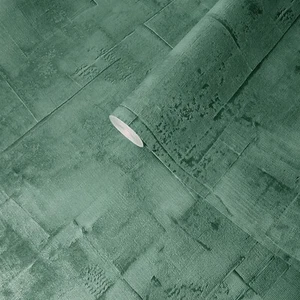 Modern Wallpaper green textured faux rustic grasscloth lines on plaster textures - Picture 1 of 12